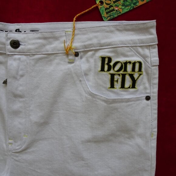 Born Fly Paradise Shorts Men's Size 42 White Denim Embroidery - Picture 2 of 9